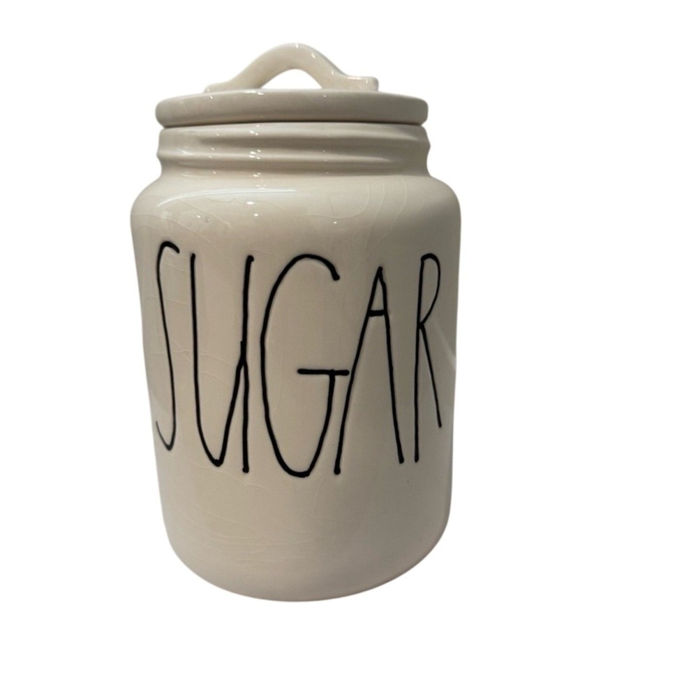 Rae Dunn Sugar Canister Magenta Ivory Ceramic Large Letter Farmhouse Excellent